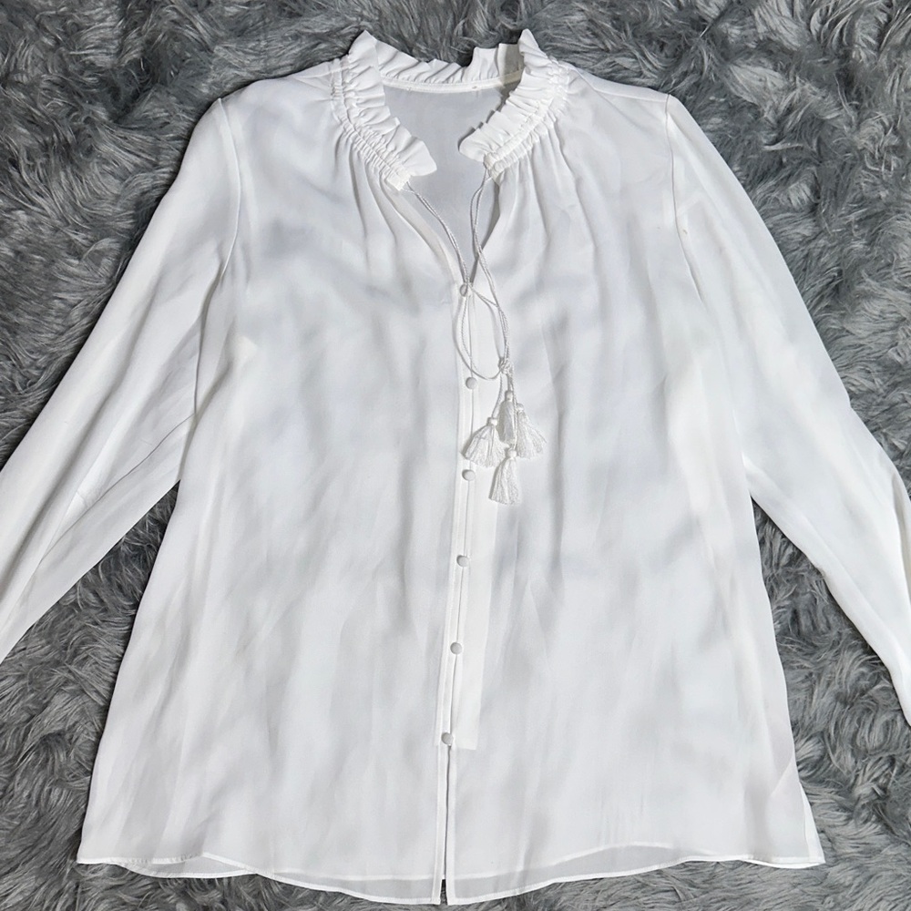 Guess White Ruffle Blouse